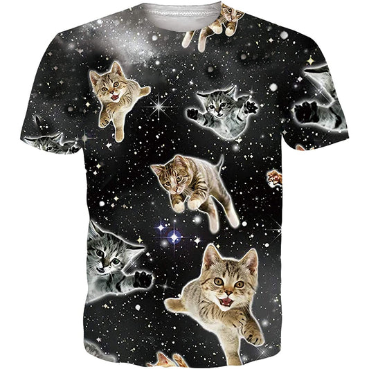 Lustiges T-Shirt mit fliegender Katze im Weltraum