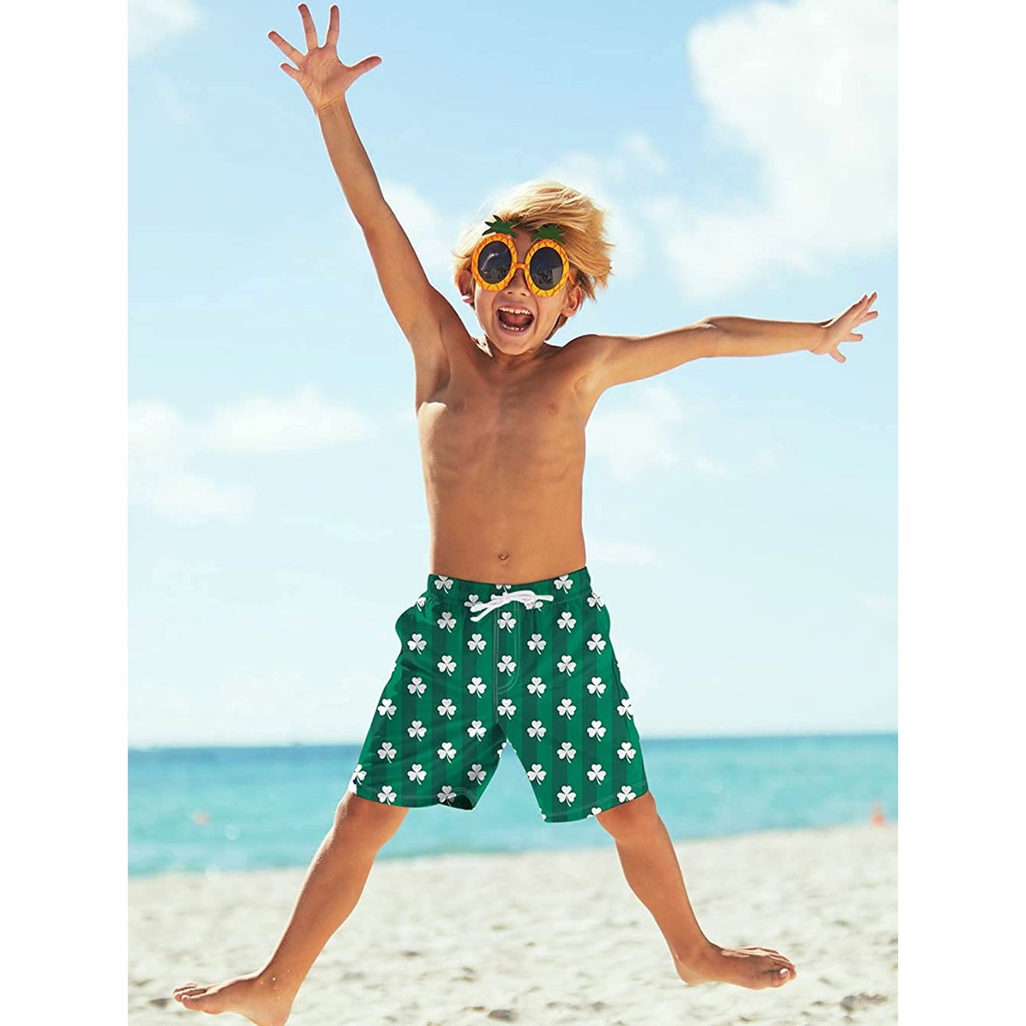 Green St Patrick's Day Clover Funny Boy Swim Trunk