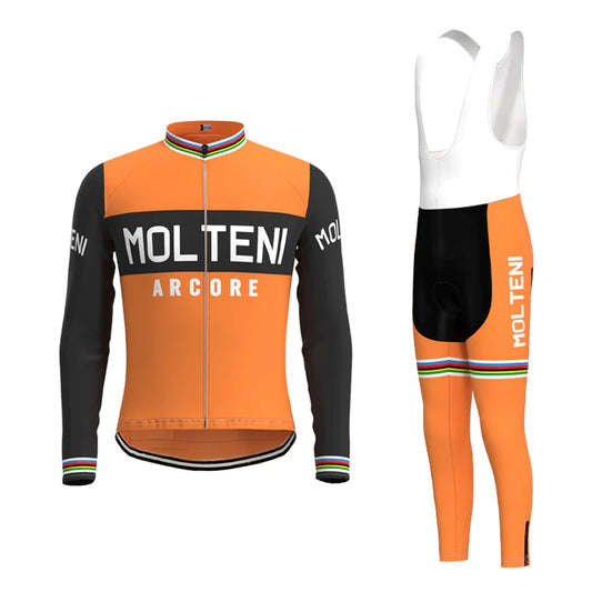 Molteni – Passendes Set aus langärmeligem Radtrikot in Orange