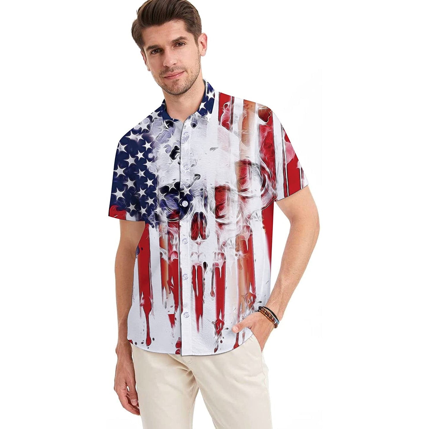 American Flag Skull Funny Hawaiian Shirt