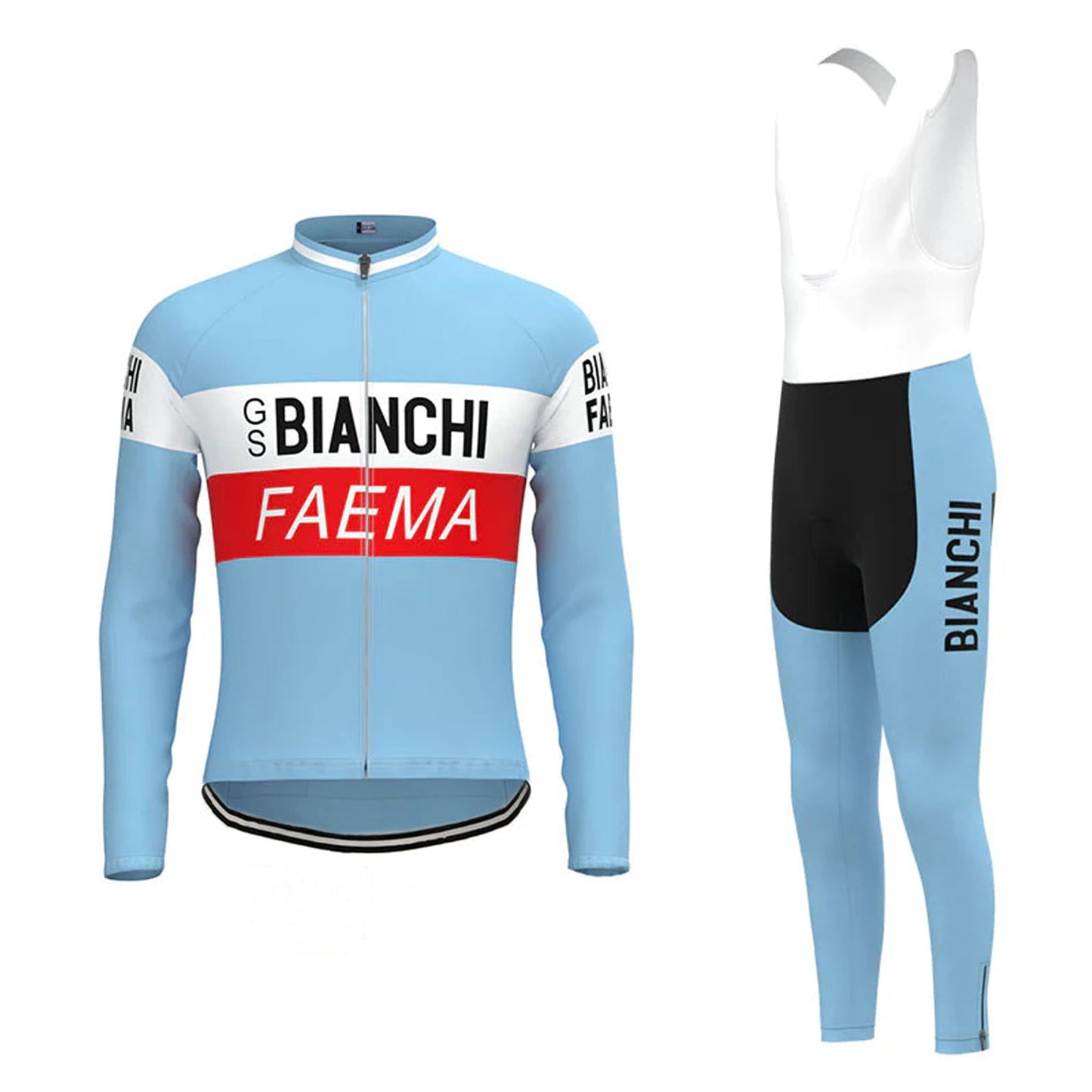 BIANCHI Rot Blau Vintage Langarm Radtrikot Passendes Set