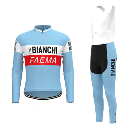 BIANCHI Red Blue Vintage Long Sleeve Cycling Jersey Matching Set