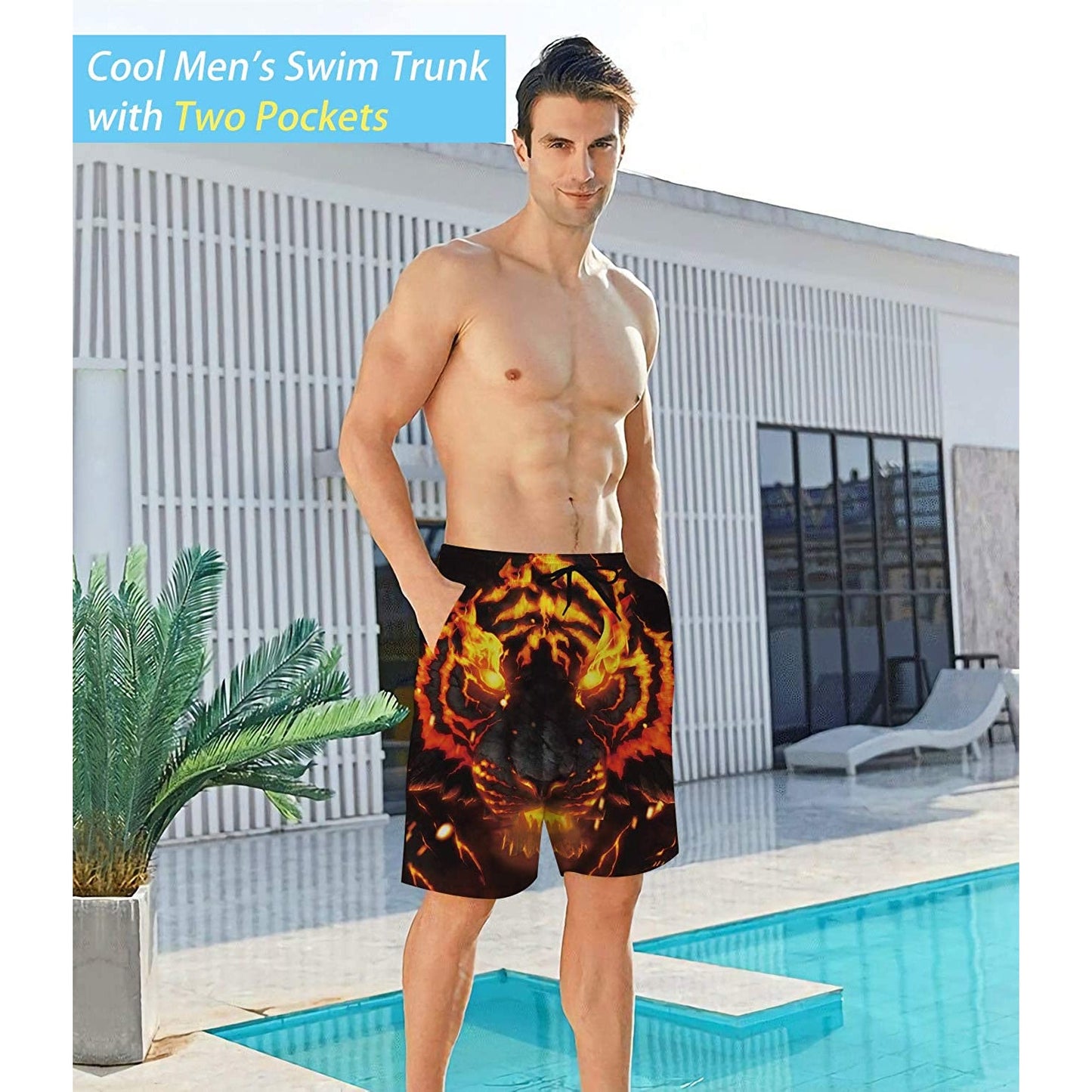 Flame Tiger Funny Swim Trunks