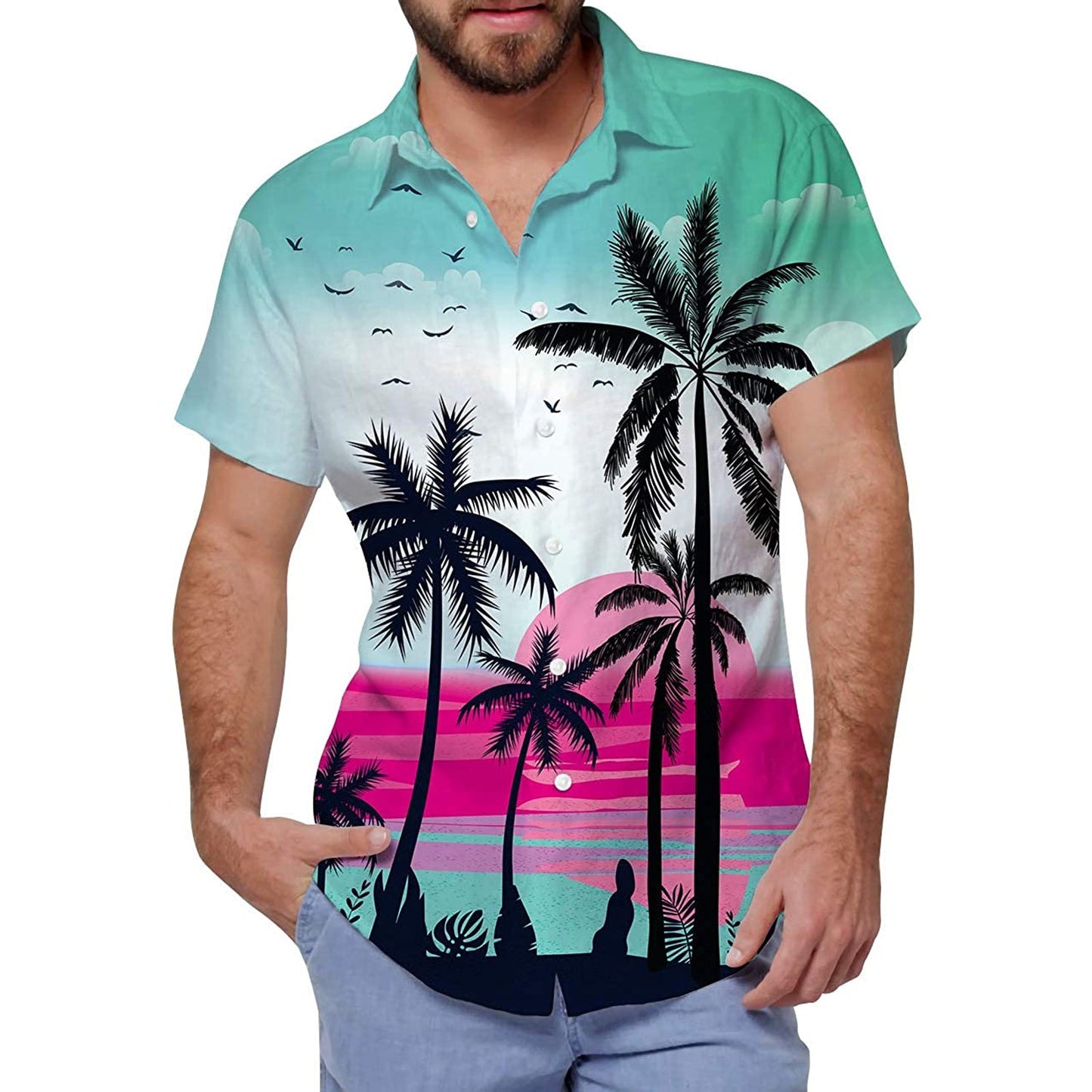 Zonsondergang Palmboom Grappig Hawaiiaans Shirt