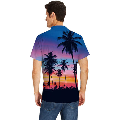 Blauwe zonsondergang palmboom grappig Hawaiiaans shirt