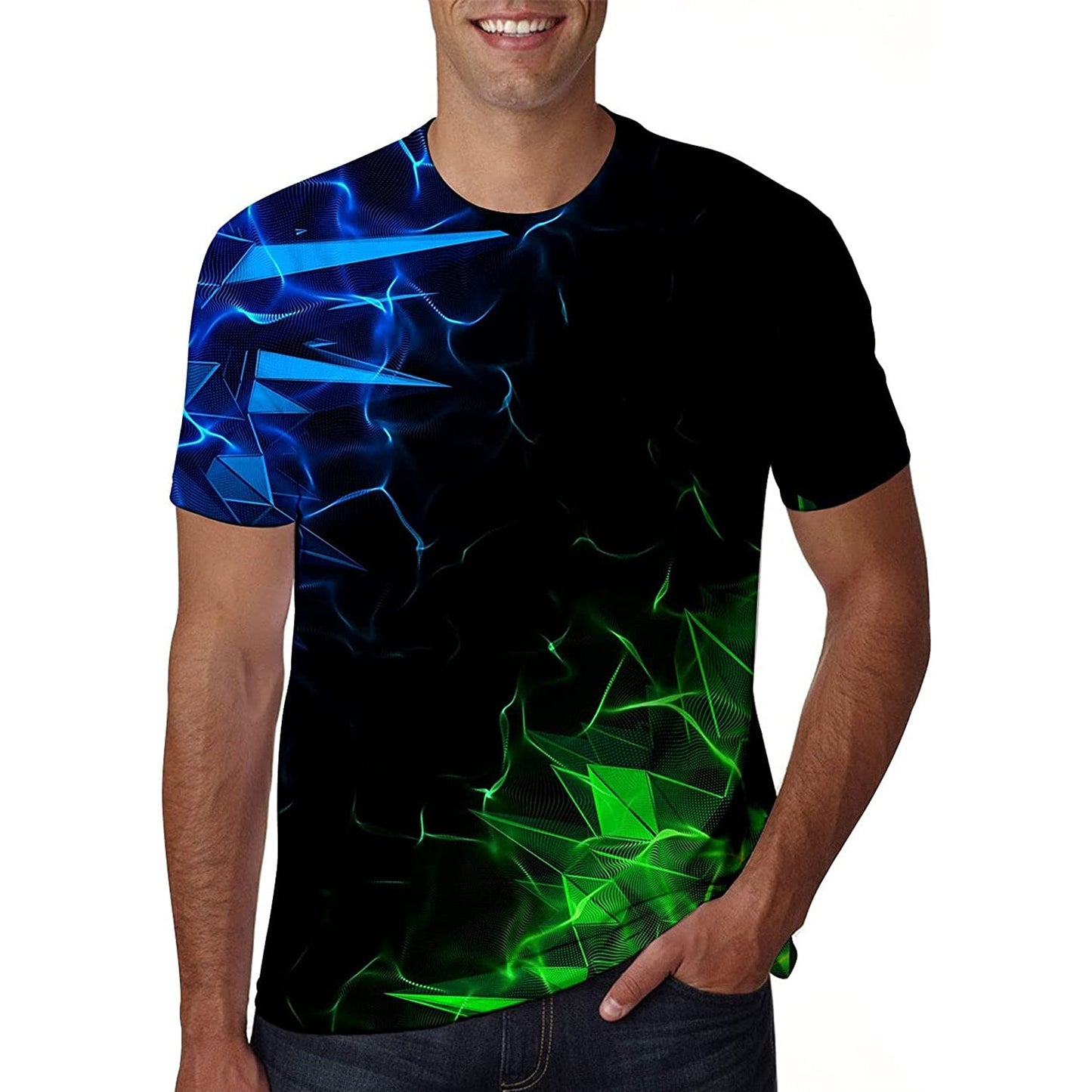 Lustiges T-Shirt mit blauer und grüner Geometrie