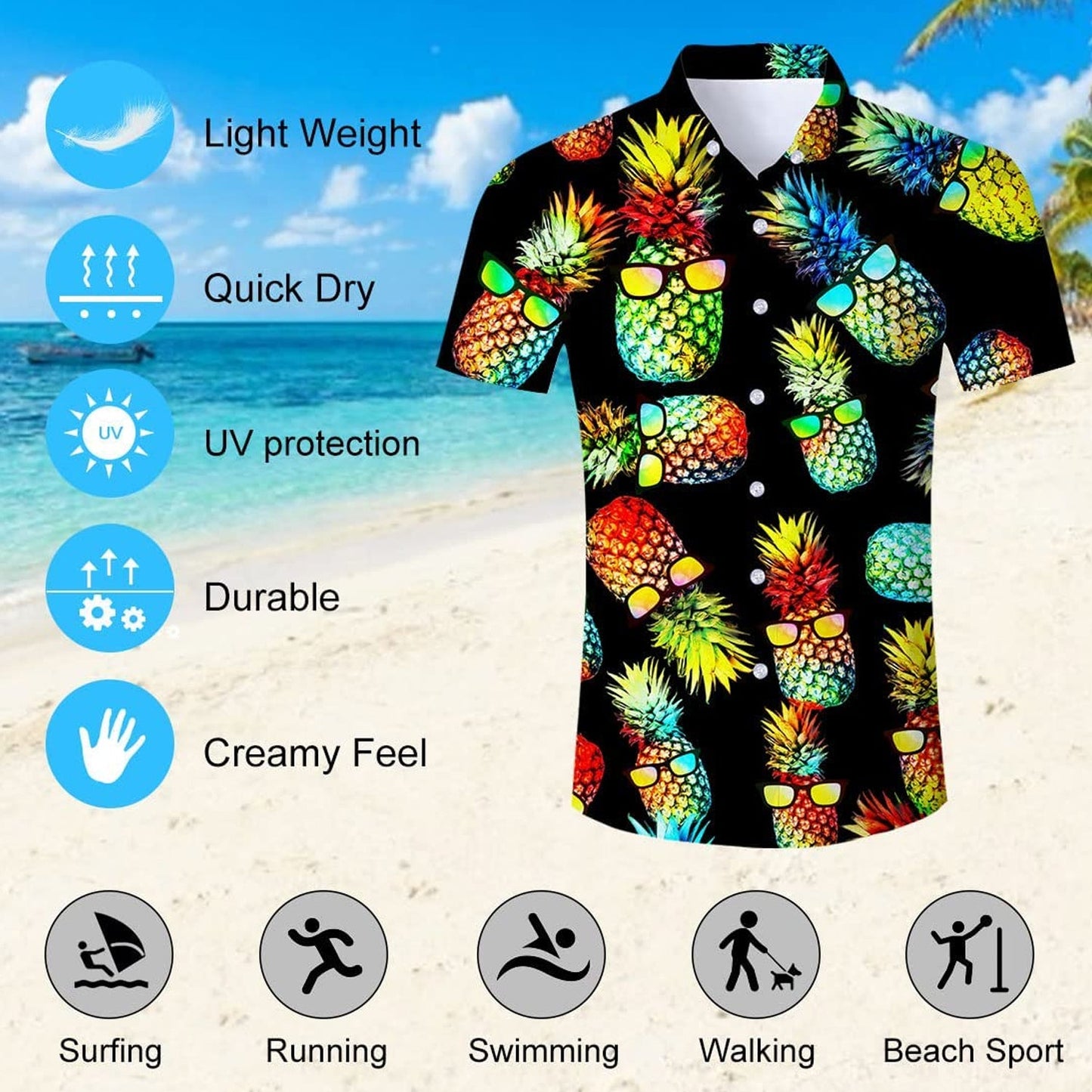 Zwarte zonnebril ananas grappig Hawaiiaans shirt