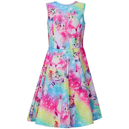 Regenbogen Einhorn Katze Lustiges Mädchen Kleid