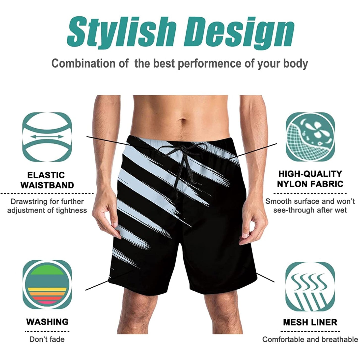 Brush Black Funny Swim Trunks