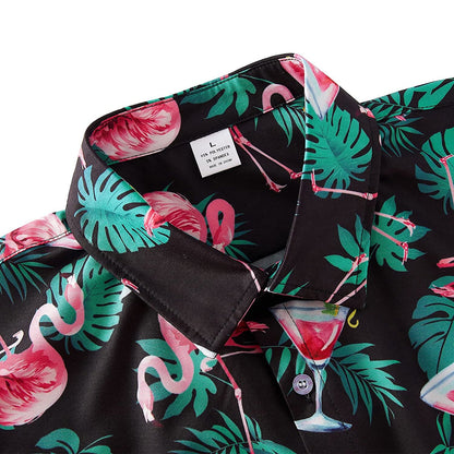 Roze Flamingo Grappig Hawaiiaans Shirt met Palmblad