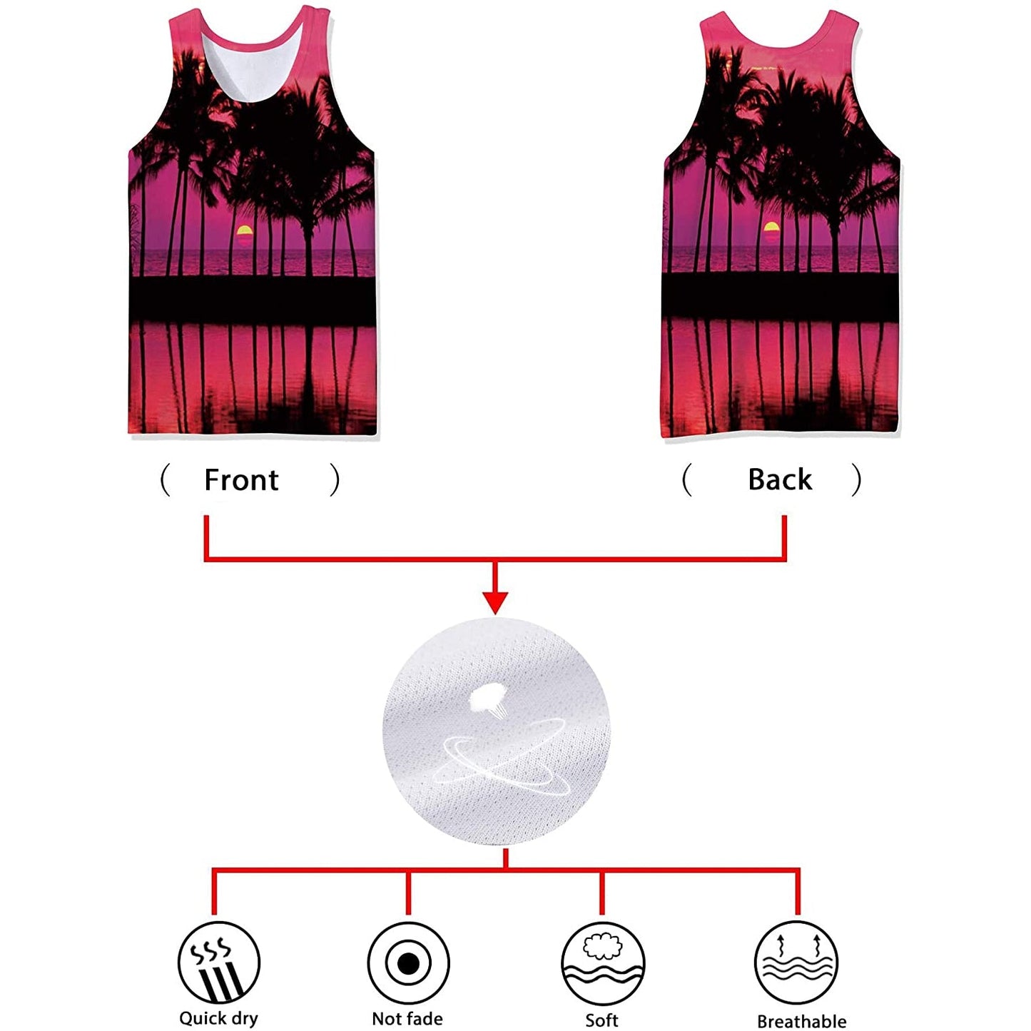 Lustiges Tank Top mit roter Sonnenuntergang-Palme