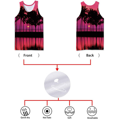 Lustiges Tank Top mit roter Sonnenuntergang-Palme