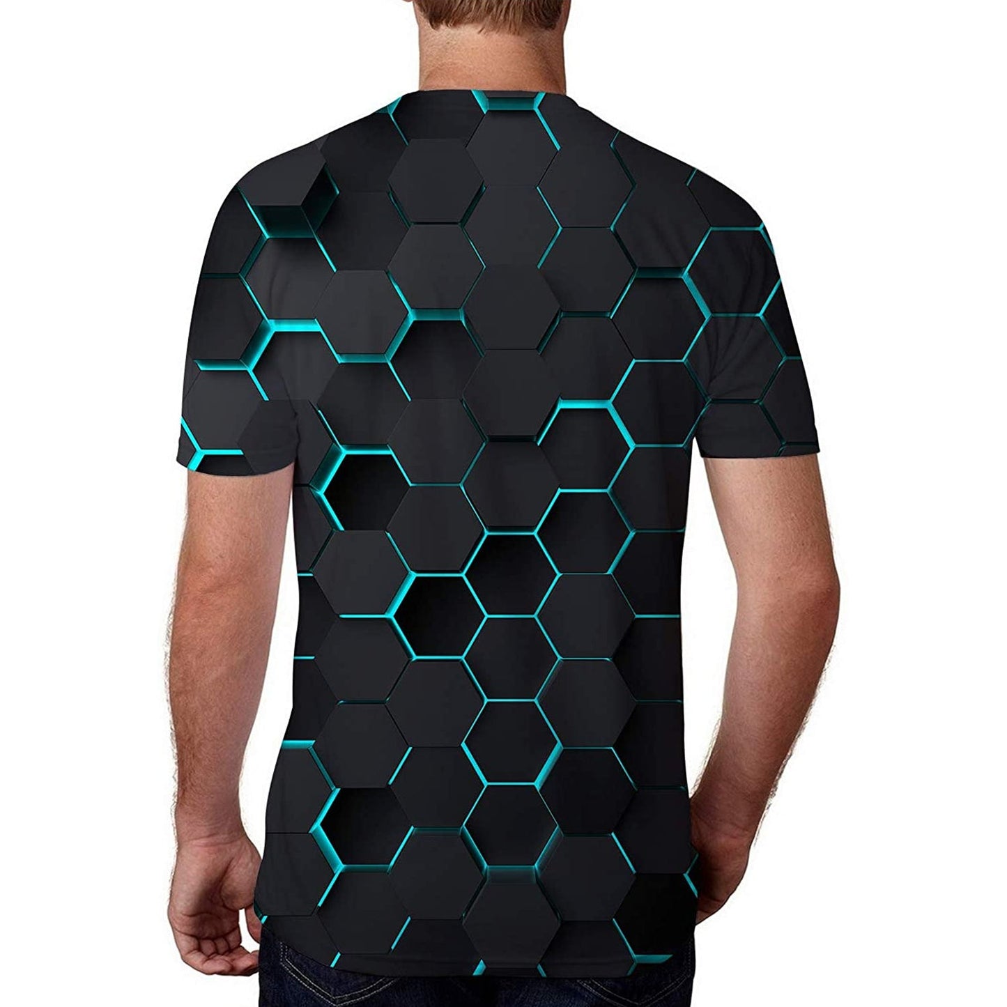 Lustiges T-Shirt mit Bienenwaben-Motiv, Blau