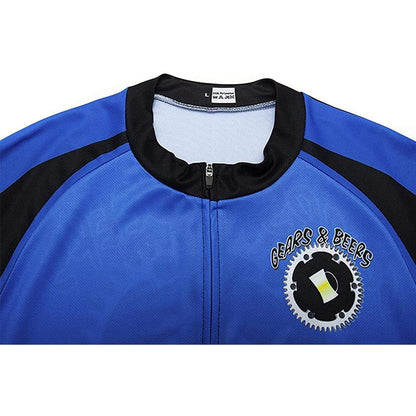 Bier Gearwheel Blauw Heren Grappig MTB Korte Mouw Fiets Jersey Top