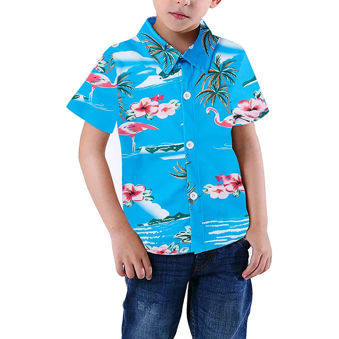 Hawaii Flamingo Blue Funny Toddler Hawaiian Shirt