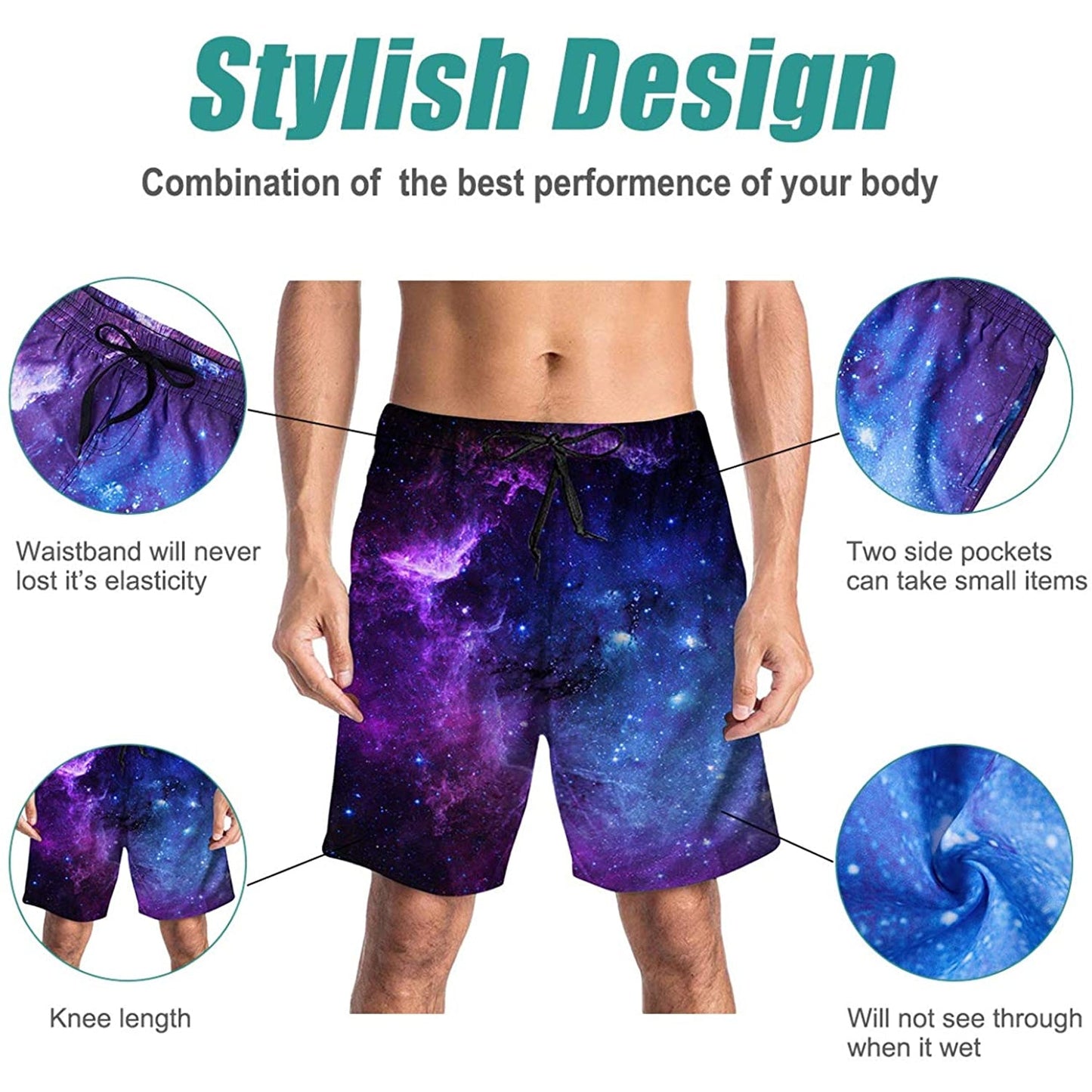 Lustige Badehose mit Galaxie-Motiv