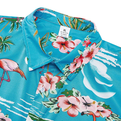 Blue Palm Tree Flamingos Funny Hawaiian Shirt