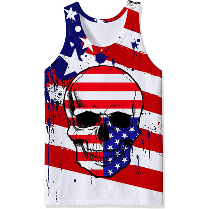 Lustiges Tank Top mit Totenkopf-Motiv in amerikanischer Flagge