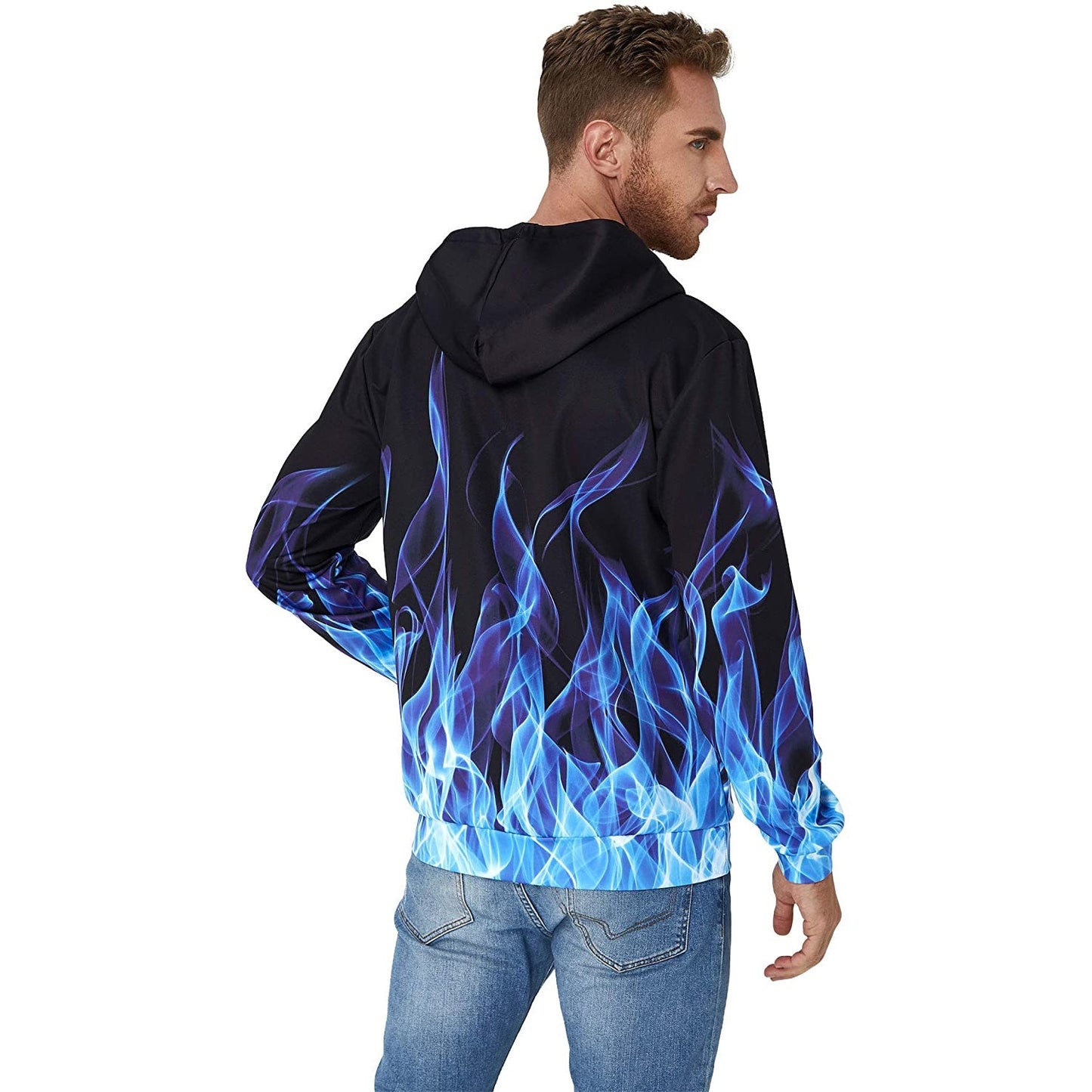 Lustiger Kapuzenpullover mit blauer Flamme