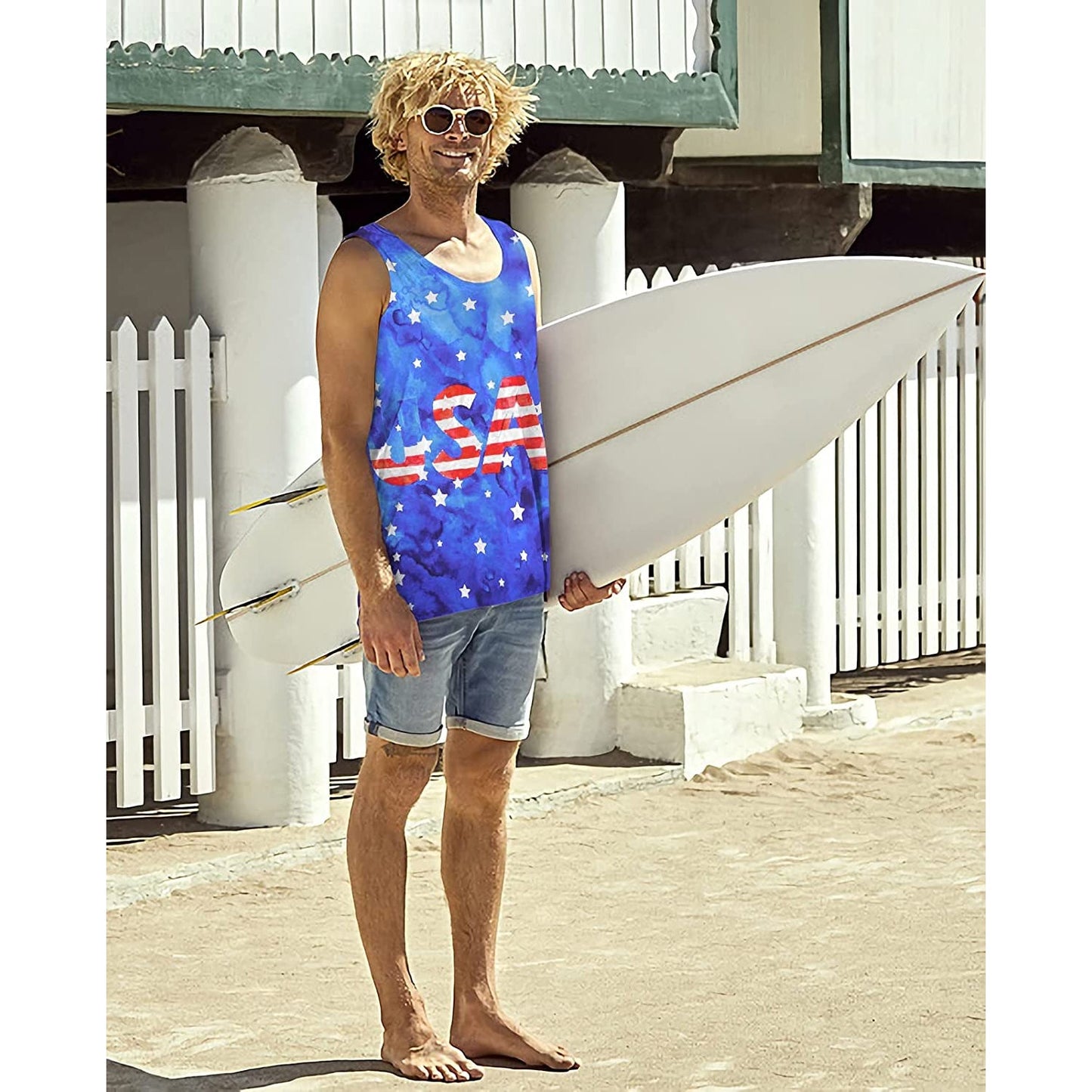 Lustiges Tank Top mit blauer USA-Flagge