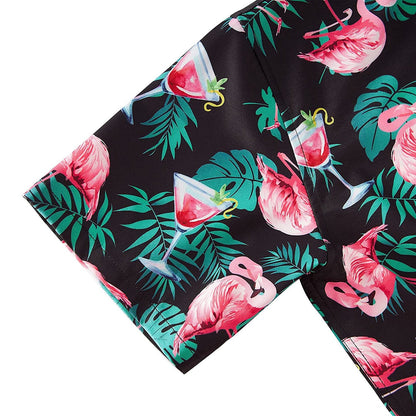 Roze Flamingo Grappig Hawaiiaans Shirt met Palmblad