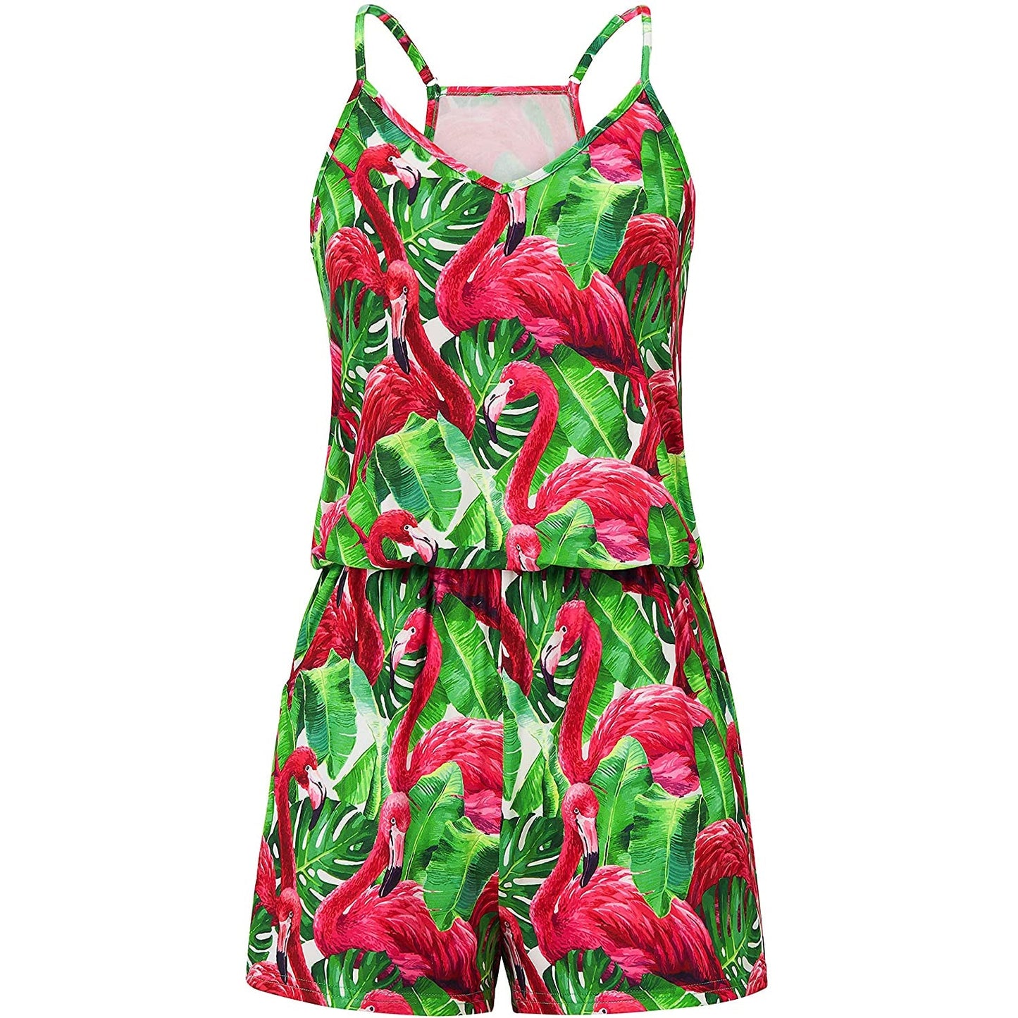 Banana Leaf Red Flamingo Grappige Romper voor Vrouwen