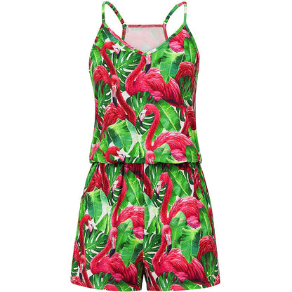 Banana Leaf Red Flamingo Grappige Romper voor Vrouwen