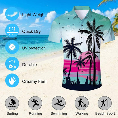 Zonsondergang Palmboom Grappig Hawaiiaans Shirt