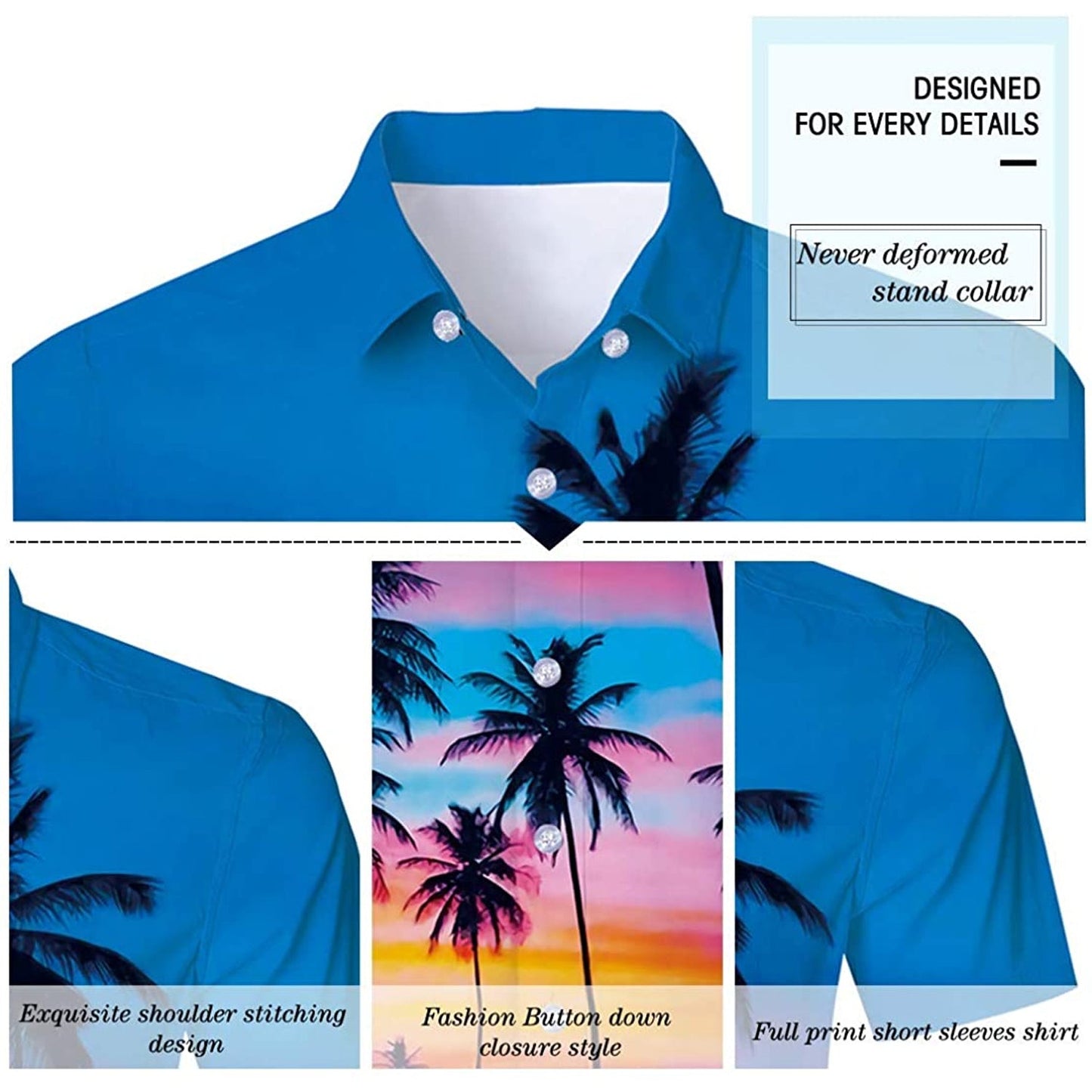 Blauwe zonsondergang palmboom grappig Hawaiiaans shirt