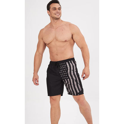 Schwarze lustige Badehose mit amerikanischer Flagge