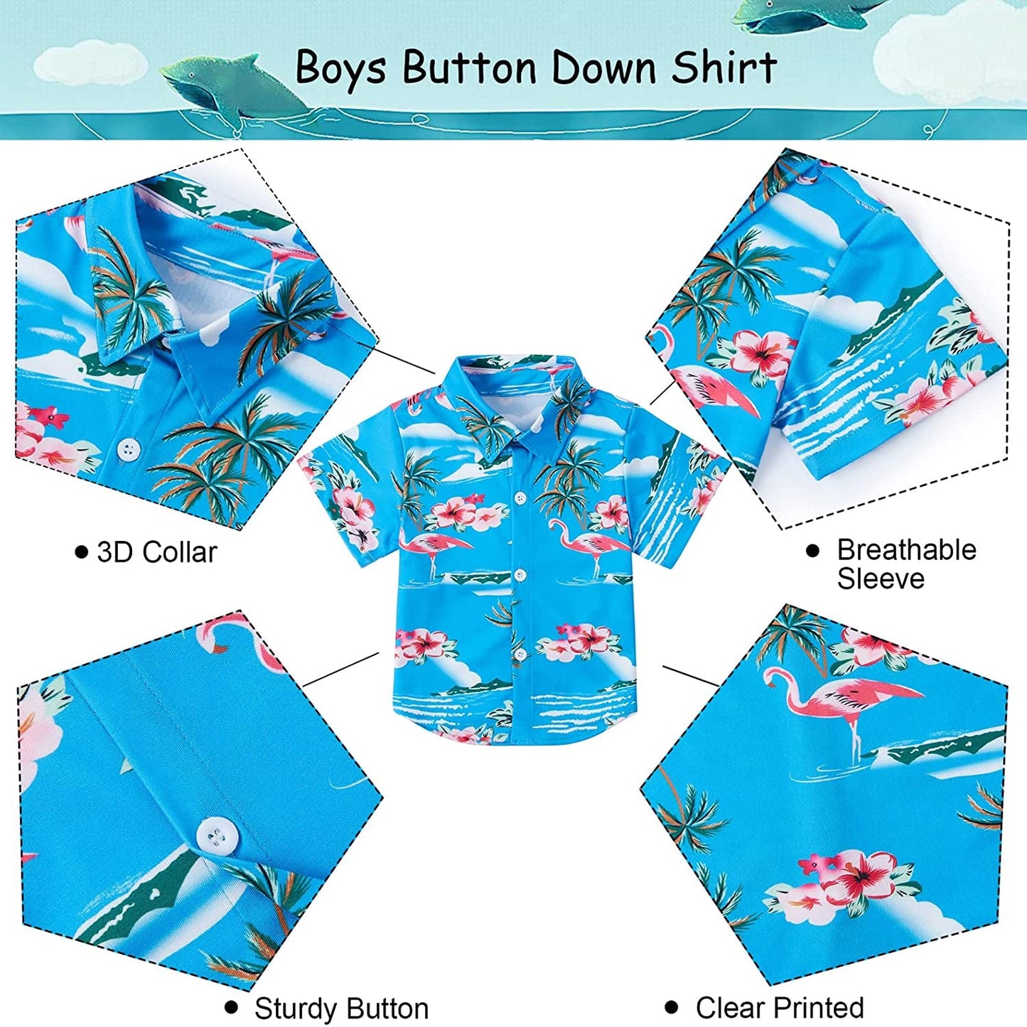 Hawaii Flamingo Blue Funny Toddler Hawaiian Shirt