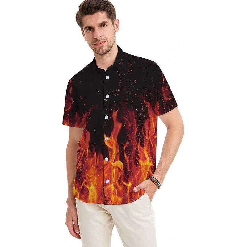 Blue Flame Hawaiian Shirt, Short Sleeve Flame Shirt For Men, Flame Print  Shirt - Trendy Aloha