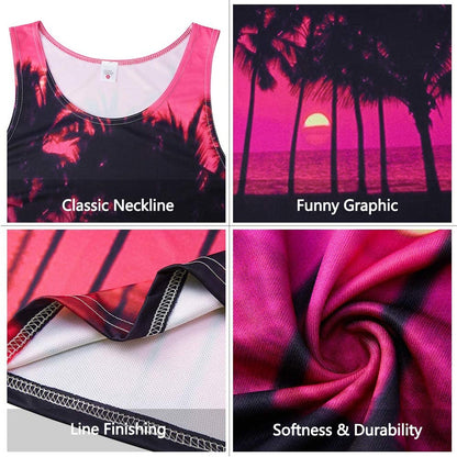 Lustiges Tank Top mit roter Sonnenuntergang-Palme