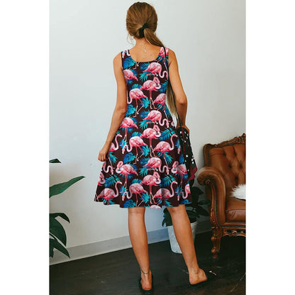 Lustiges Kleid mit rosa Flamingo-Motiv für Damen