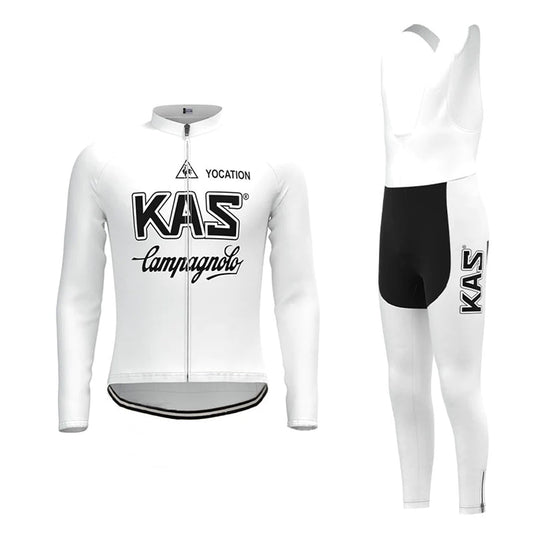 KAS Weißes Vintage Langarm-Radtrikot-Set