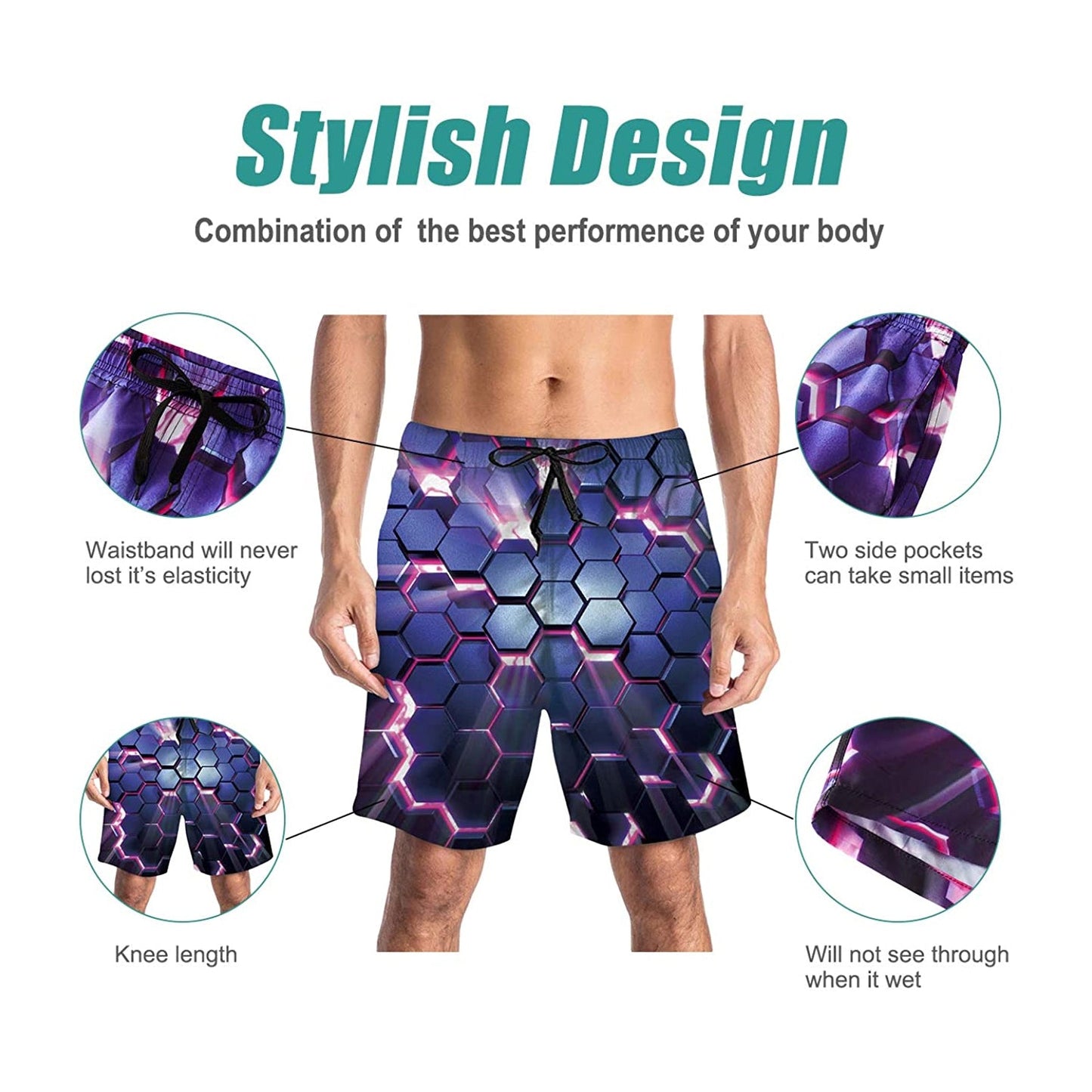 Geometric Purple Funny Swim Trunks