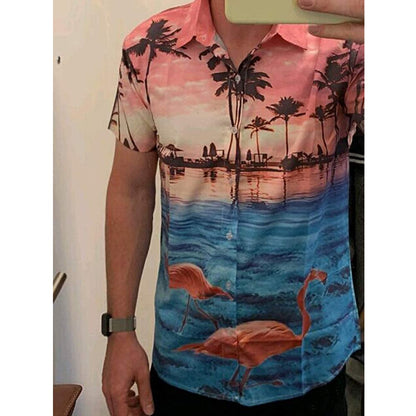 Sonnenuntergang Palme Flamingos Lustige Hawaiian Shirt