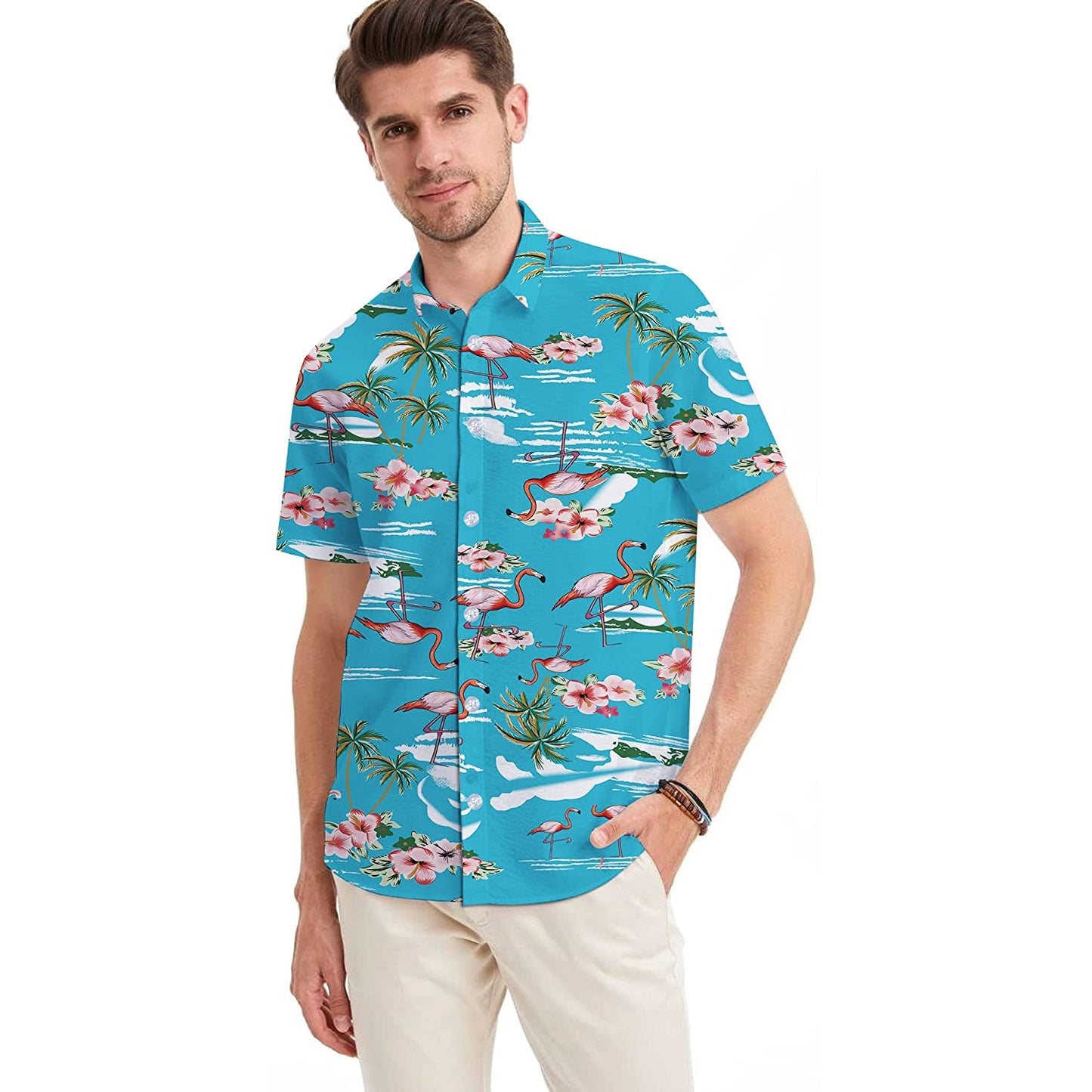 Blue Palm Tree Flamingos Funny Hawaiian Shirt