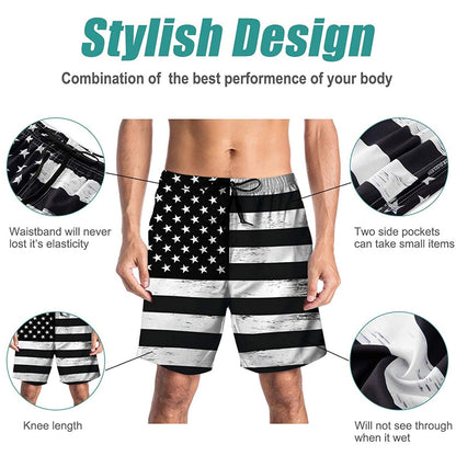 Black American Flag Funny Swim Trunks