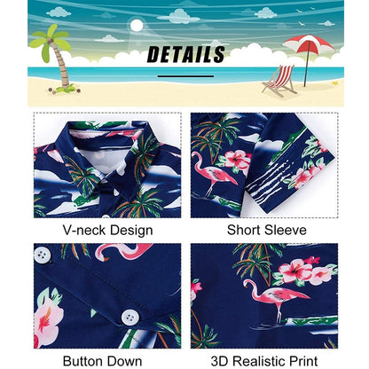 Flamingo's Marineblauw Grappig Peuter Hawaiiaans Shirt