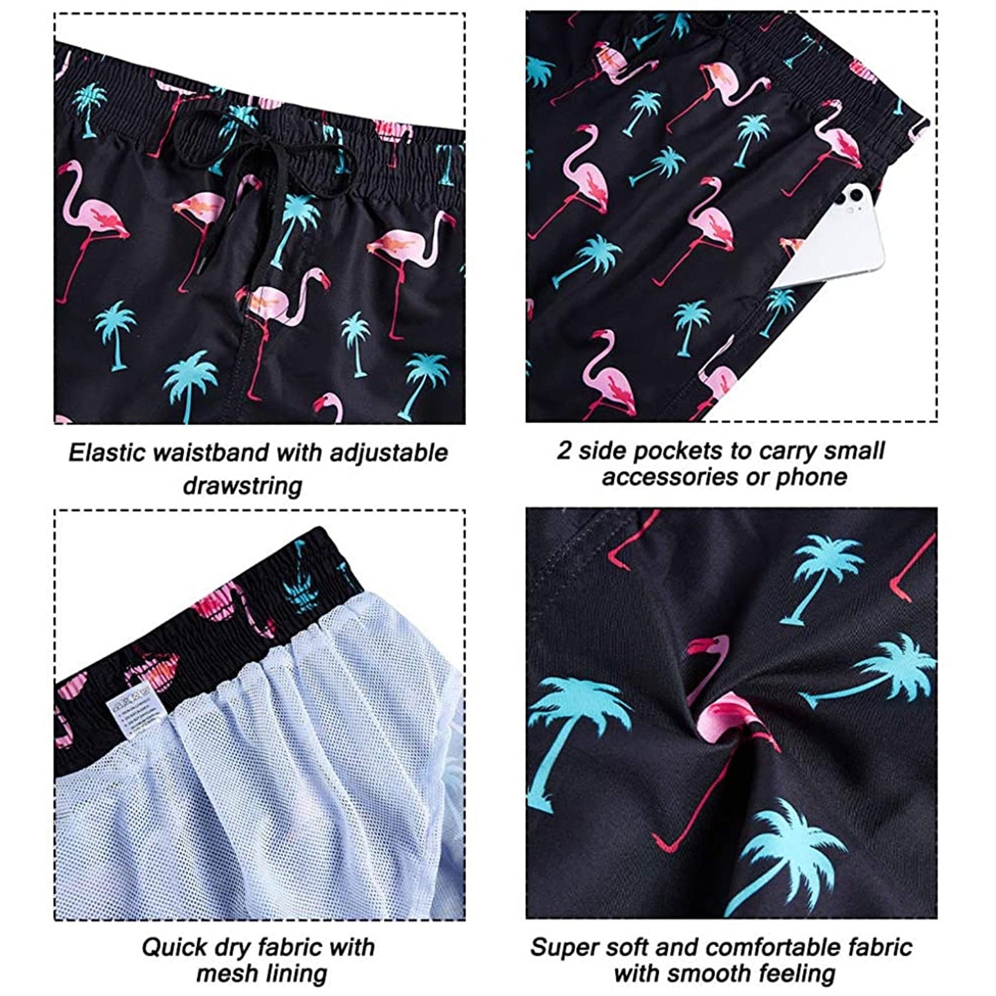 Lustige Badehose mit Palmen-Flamingos