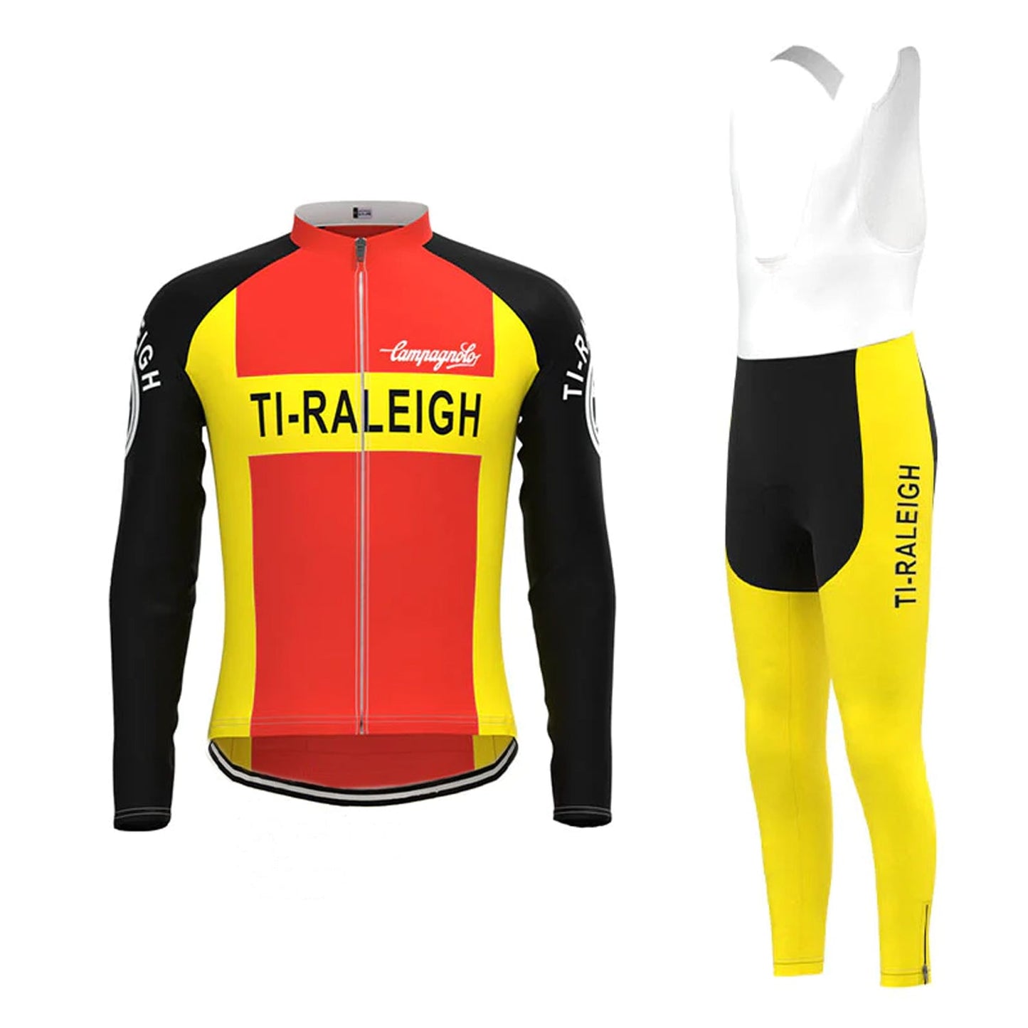 TI Raleigh Rood Geel Vintage Lange Mouw Fietsshirt Bijpassende Set