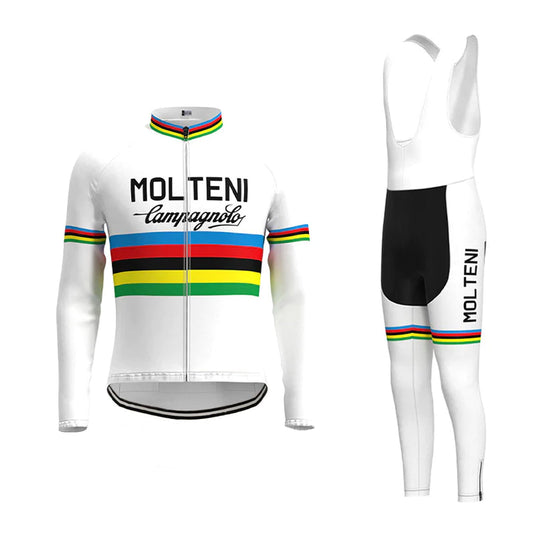 MOLTENI Weißes Vintage Langarm-Radtrikot-Set