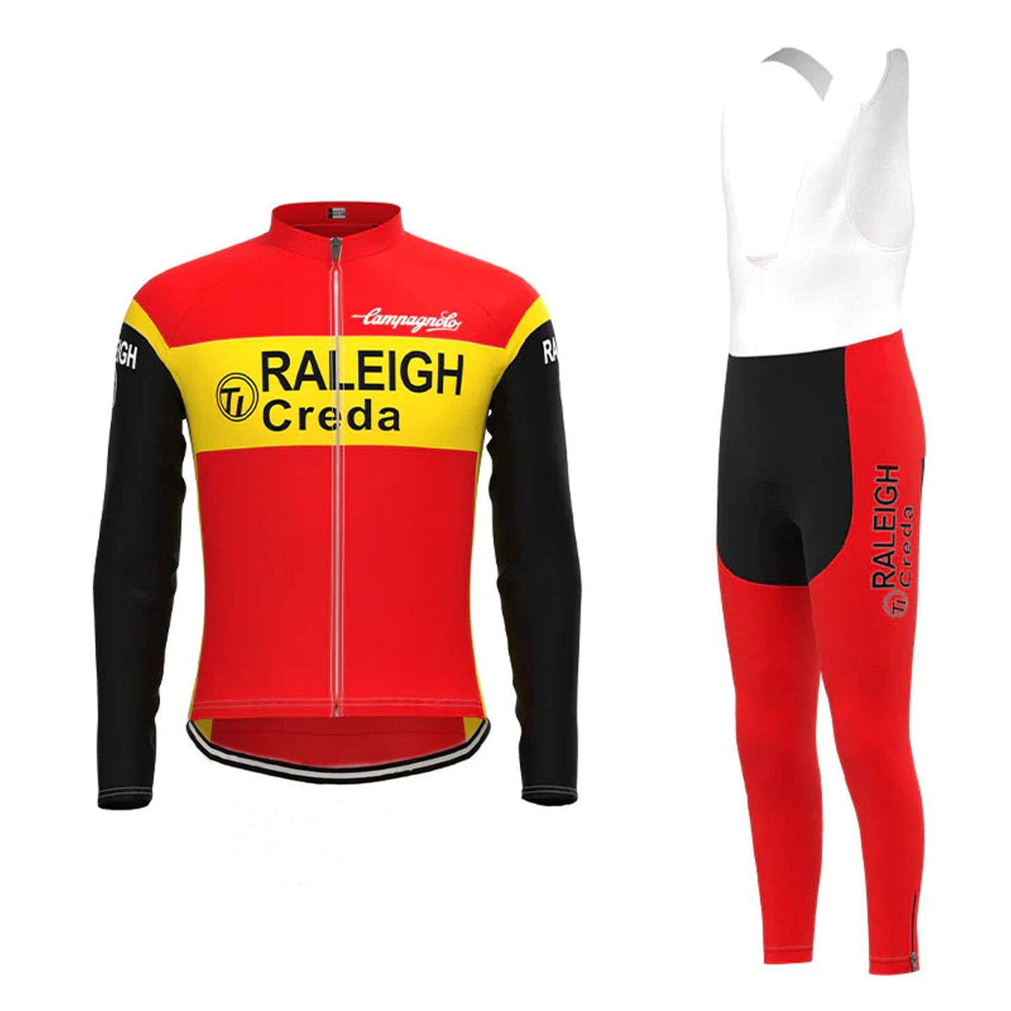 TI Raleigh Geel Rood Vintage Lange Mouw Fietsshirt Bijpassende Set