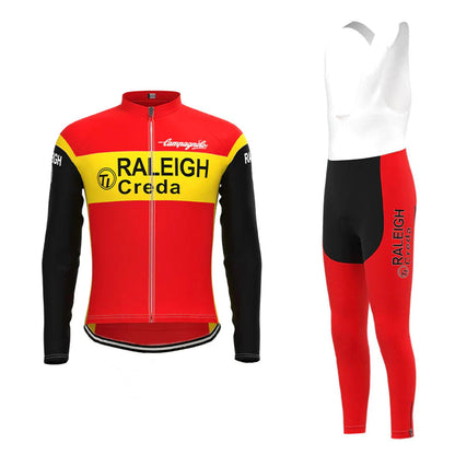 TI Raleigh Geel Rood Vintage Lange Mouw Fietsshirt Bijpassende Set