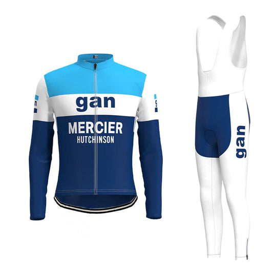 Gan Blau Langarm Radtrikot Passendes Set