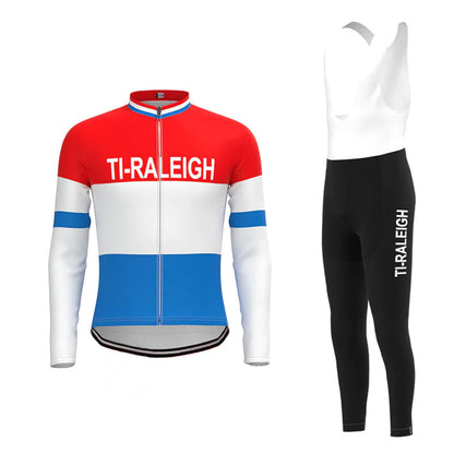 Ti Raleigh Rood Blauw Lange Mouw Fietsshirt Bijpassende Set