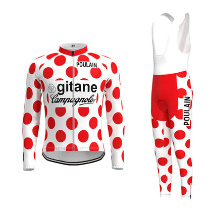 Gitane Campagnolo Rood Vintage Lange Mouw Fietsshirt Bijpassende Set