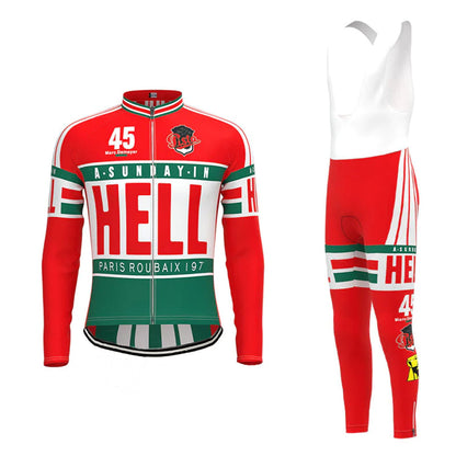 Een zondag in de hel lange mouw fietsshirt bijpassende set