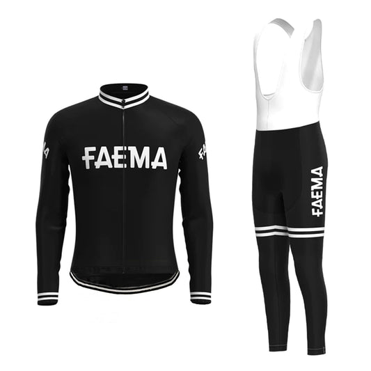 Faema – Passendes Set aus schwarzem langärmeligem Radtrikot